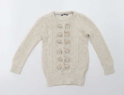 Additional front view of Star girls’ white pullover sweatshirt, size 5-6, years