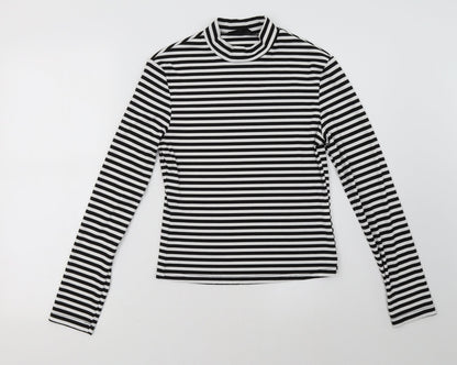 Additional front view of shain women’s white striped pullover sweatshirt, size L