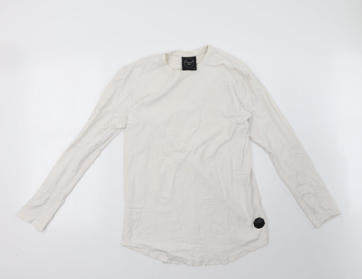 Additional front view of project paris women’s white rayon pullover sweatshirt, size L
