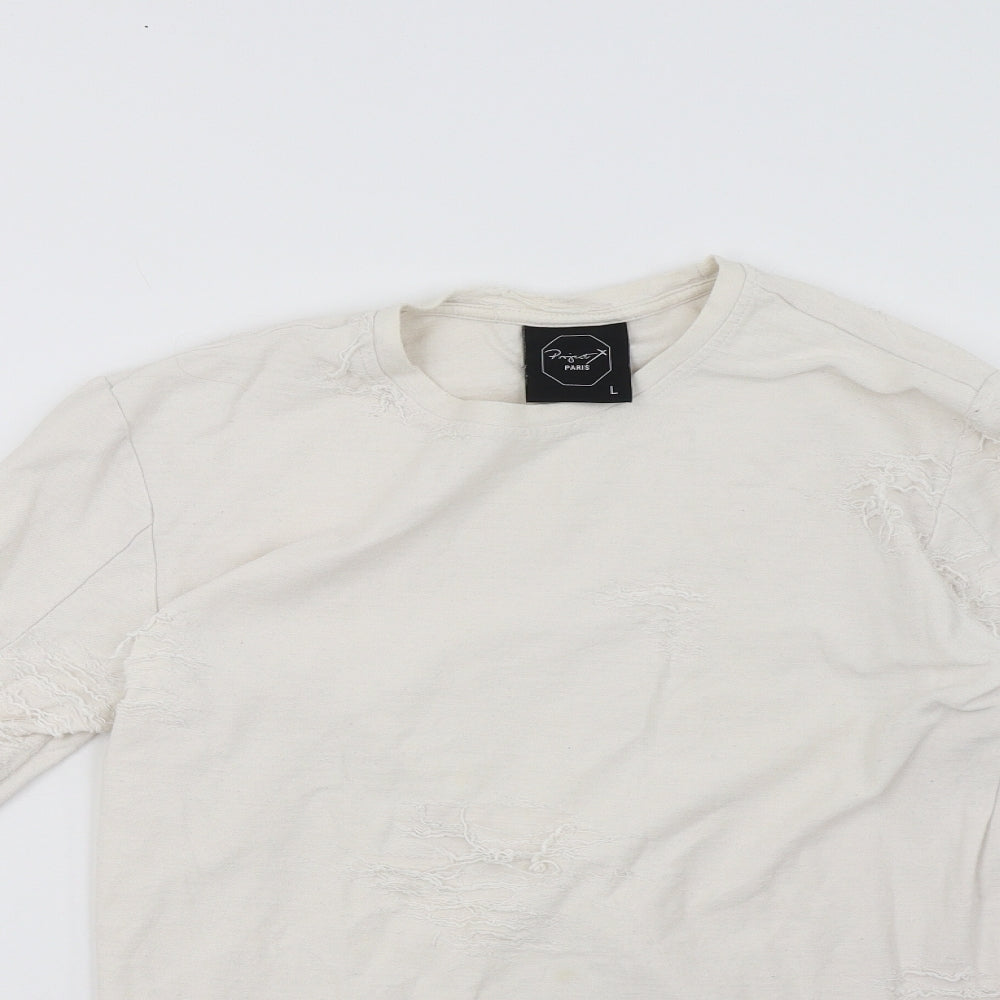Close-up detail of project paris women’s white rayon pullover sweatshirt, size L