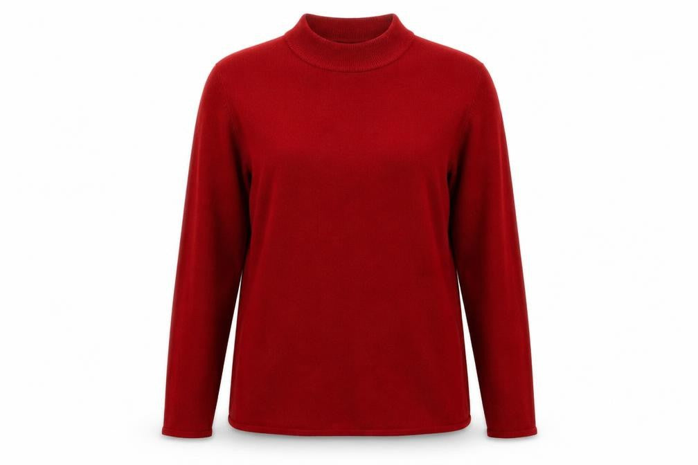 Front view of Bonmarché women’s red pullover sweatshirt, size UK 20