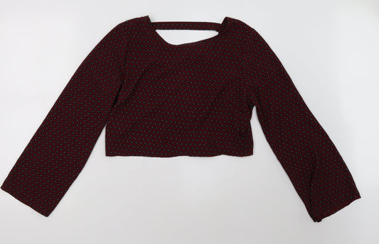 Boohoo Womens Purple Geometric  Cropped Blouse Size 14