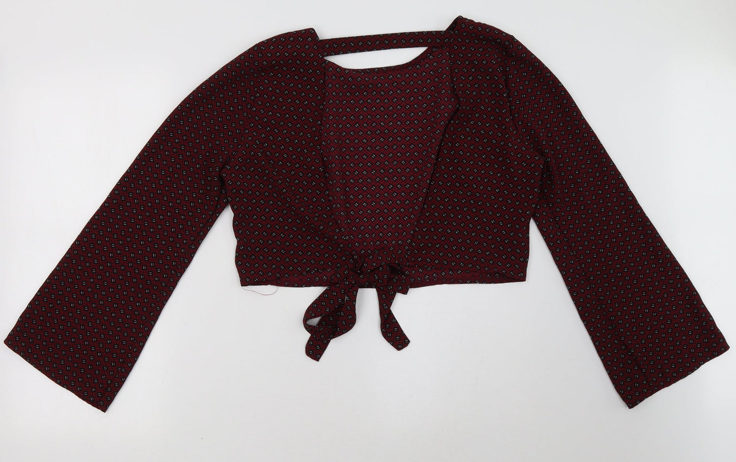 Boohoo Womens Purple Geometric  Cropped Blouse Size 14