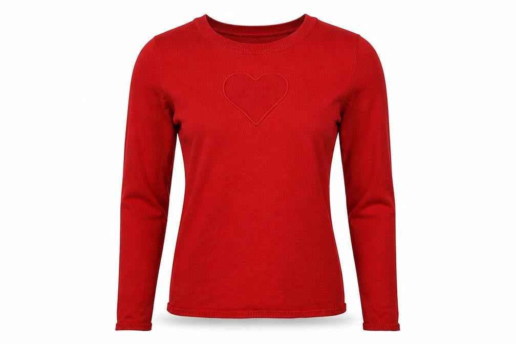 Front view of H&M women’s red pullover sweatshirt, size S