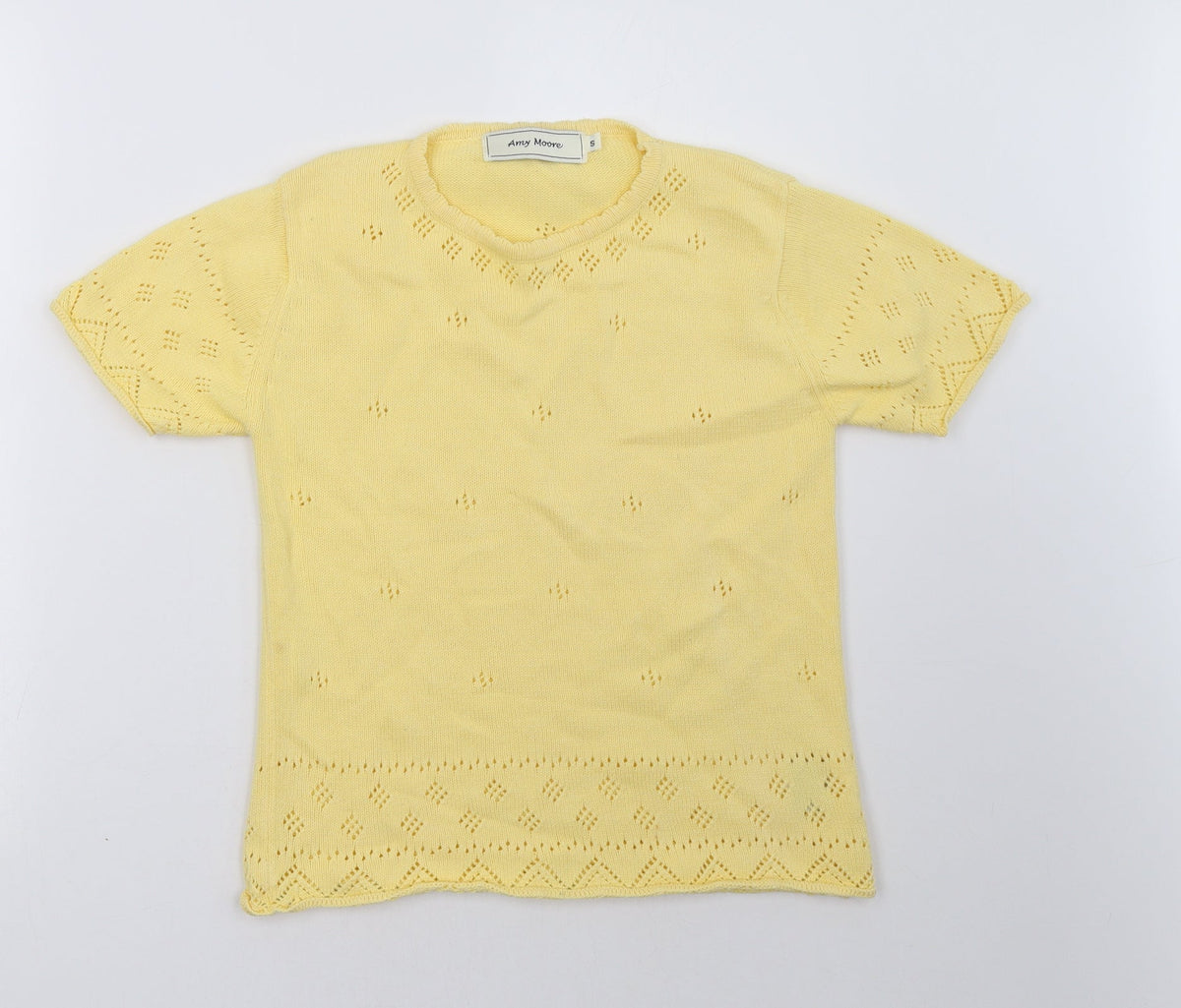 Additional front view of amy moore women’s yellow basic t-shirt, size S