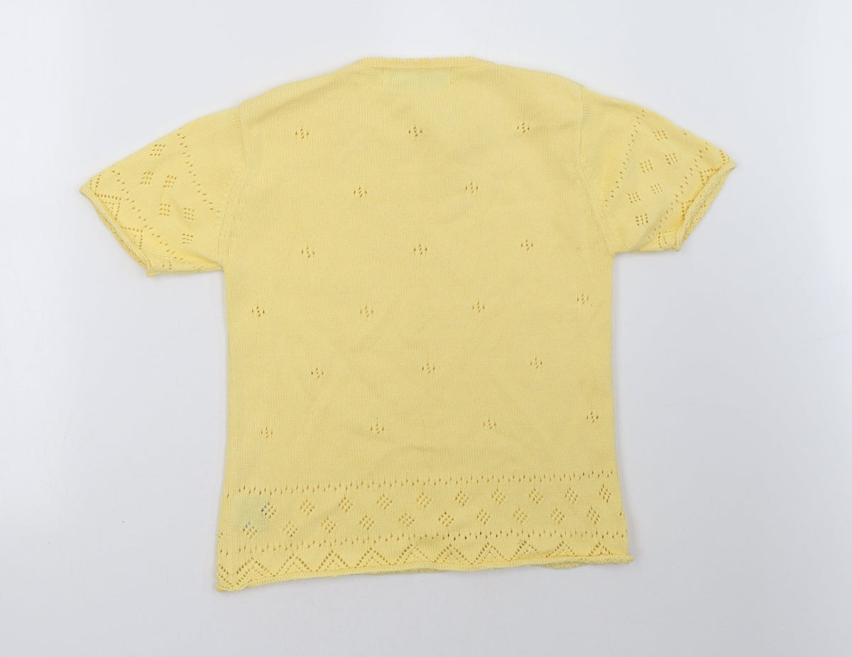 Back view of amy moore women’s yellow basic t-shirt, size S