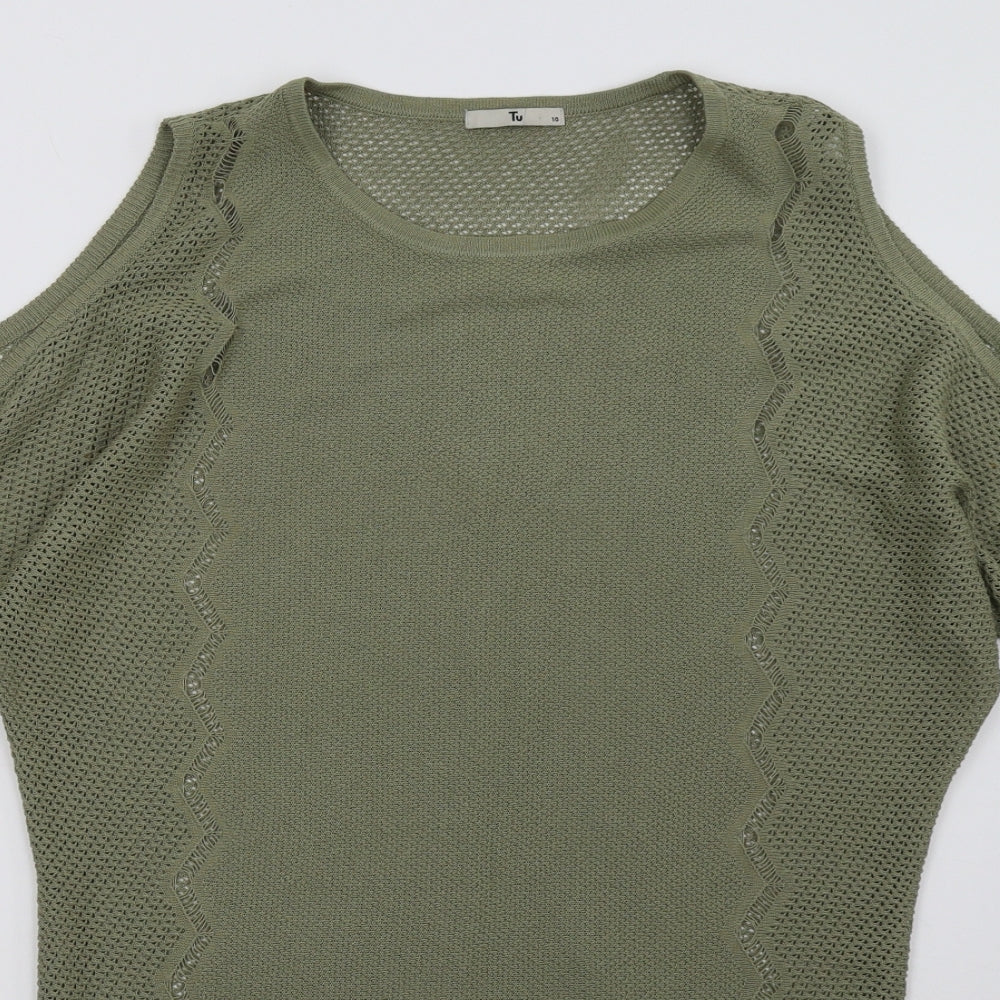 Close-up detail of TU women’s green pullover sweatshirt, size UK 10