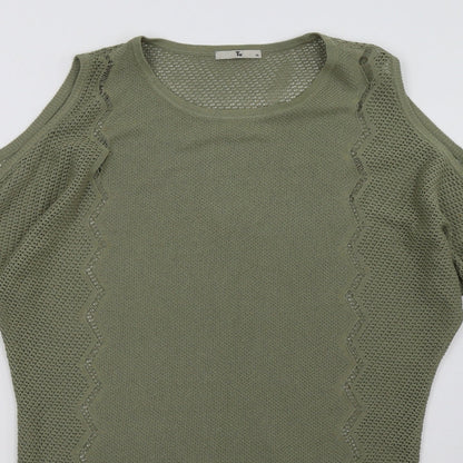 Close-up detail of TU women’s green pullover sweatshirt, size UK 10