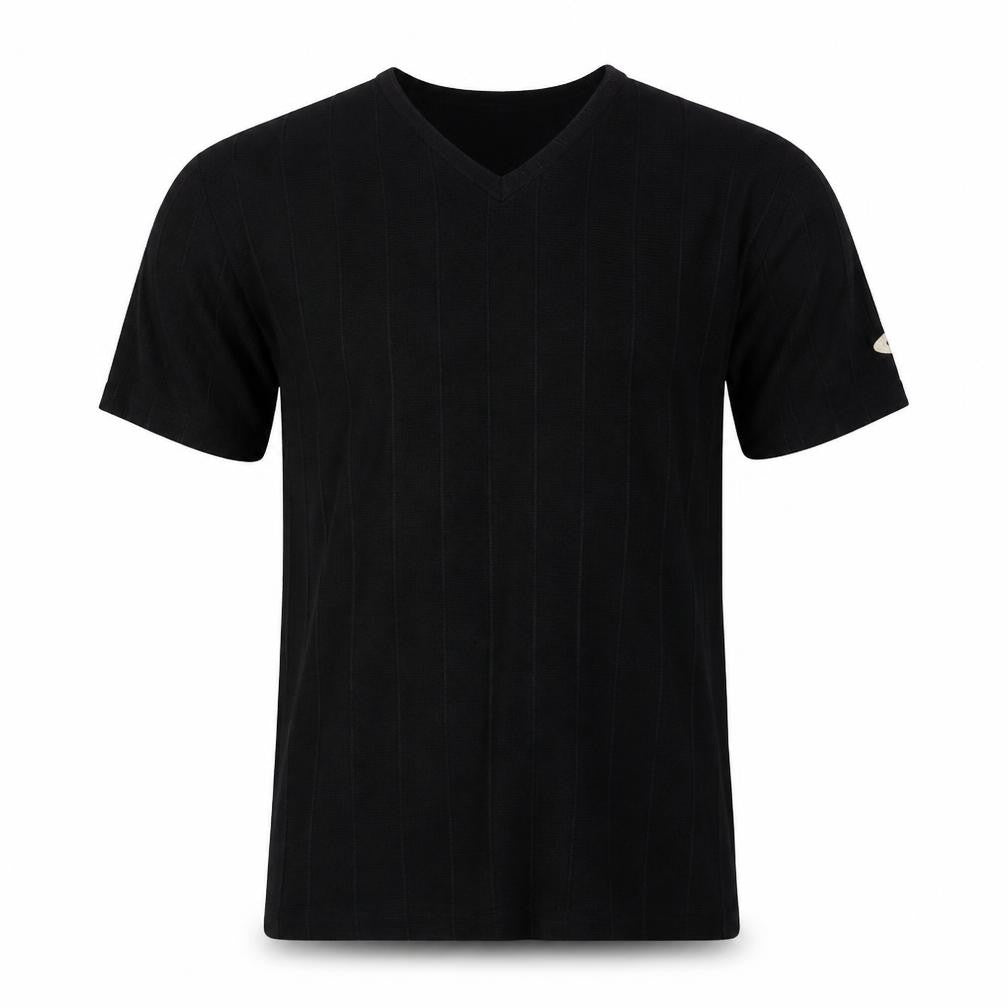 Front view of lobal adventure men’s black t-shirt, size S