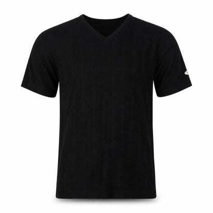 Front view of lobal adventure men’s black t-shirt, size S