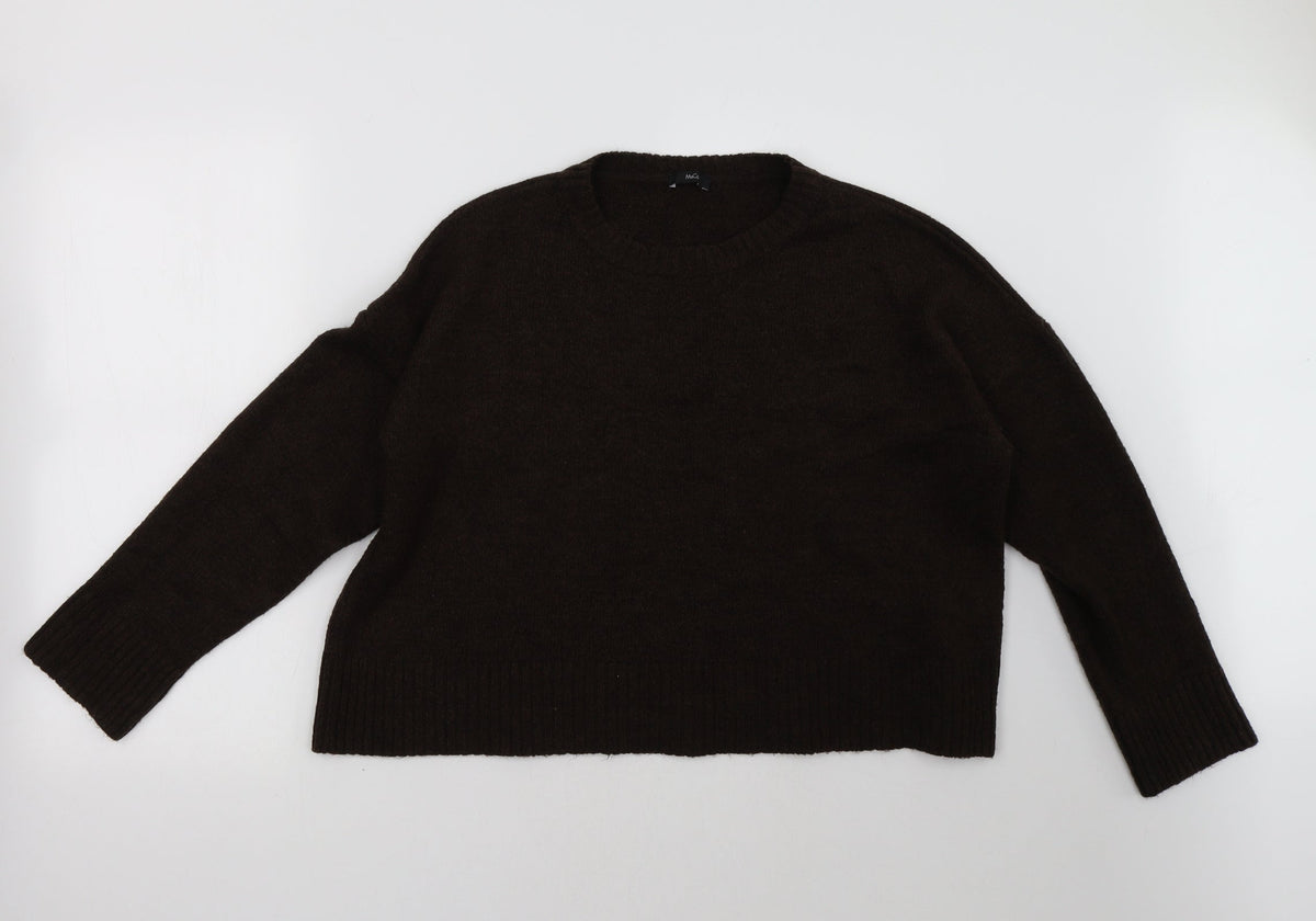 Additional front view of M&Co women’s brown pullover sweatshirt, size L