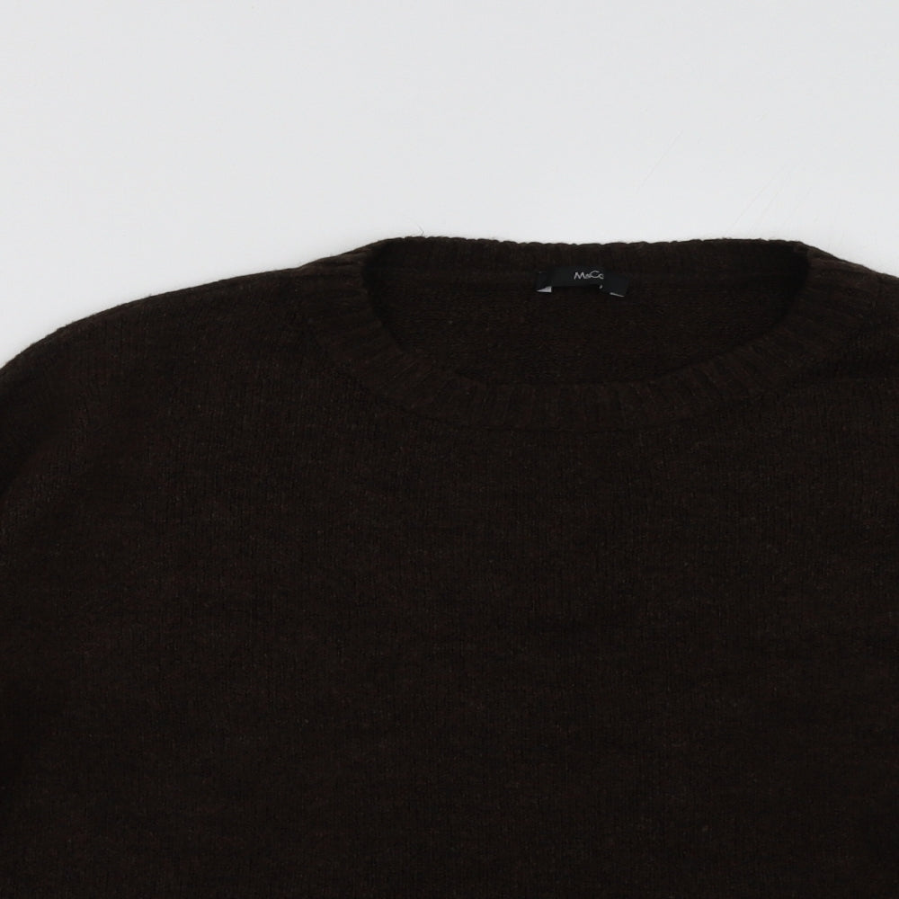 Close-up detail of M&Co women’s brown pullover sweatshirt, size L