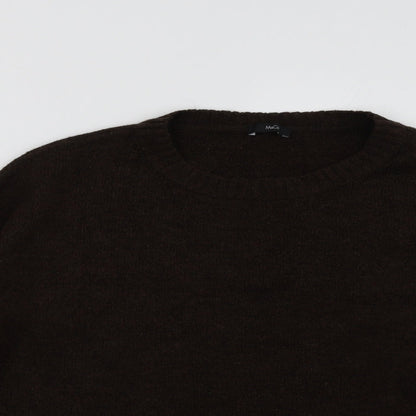 Close-up detail of M&Co women’s brown pullover sweatshirt, size L