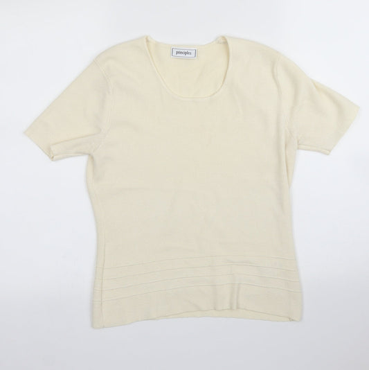 Womens UK Size 14 Principles Ivory Basic T-Shirt