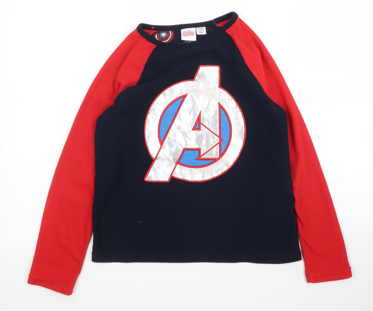 Additional front view of Primark boys’ blue solid fleece pyjama top, size 10, years - marvel