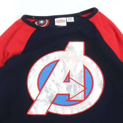 Close-up detail of Primark boys’ blue solid fleece pyjama top, size 10, years - marvel