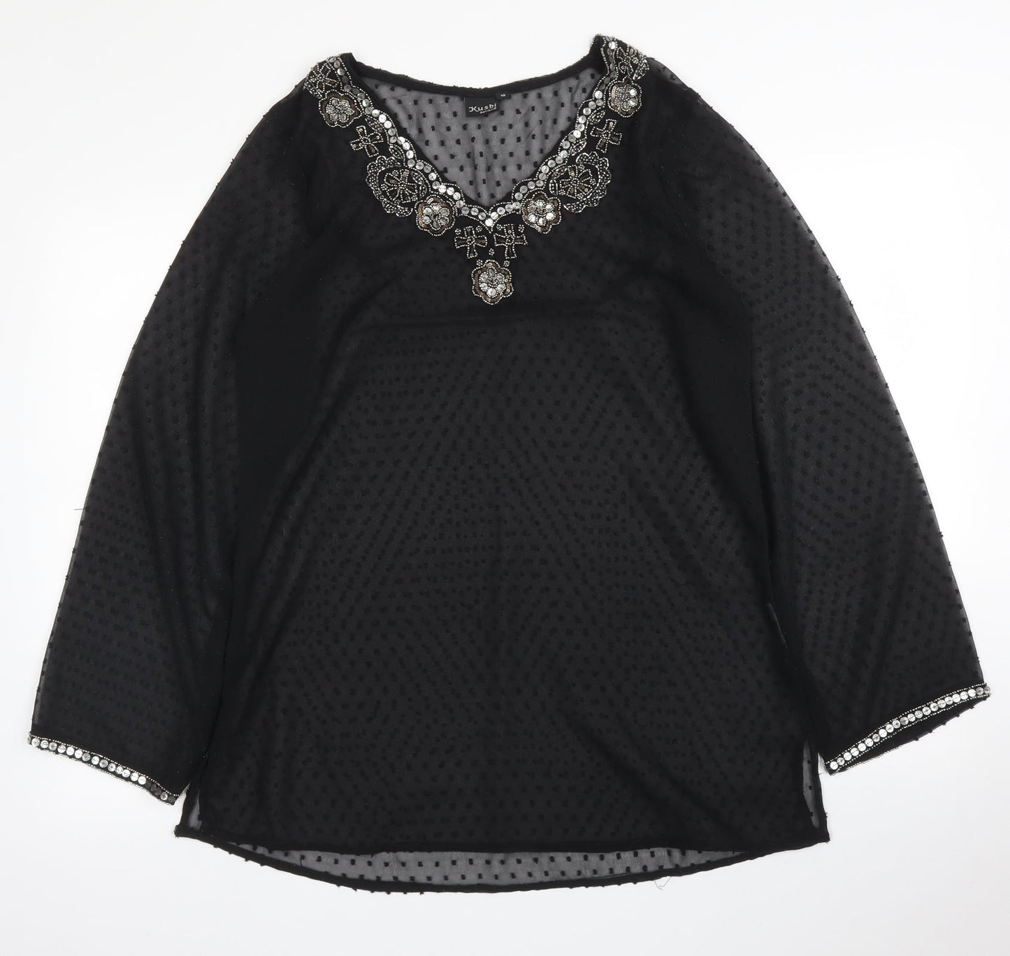 Womens UK Size 10 Kushi Black Kimono Blouse
