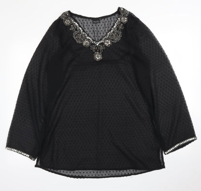 Womens UK Size 10 Kushi Black Kimono Blouse