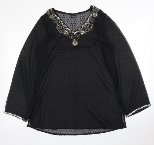 Womens UK Size 10 Kushi Black Kimono Blouse