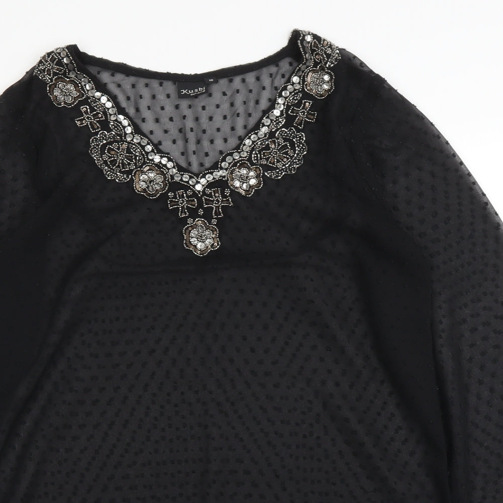 Womens UK Size 10 Kushi Black Kimono Blouse