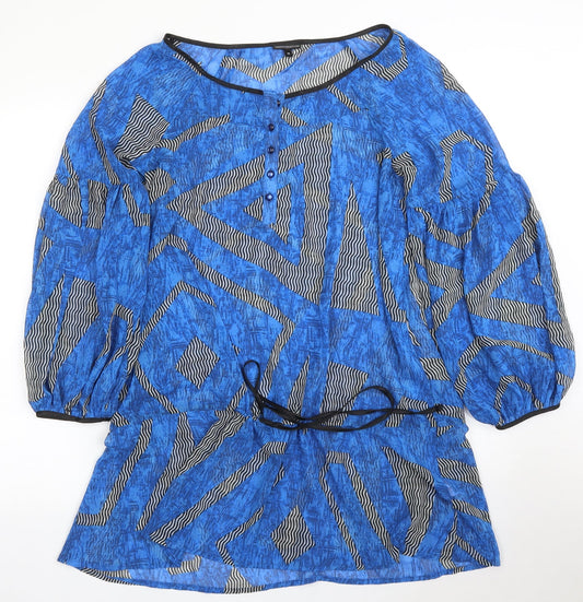 M&S Womens Blue Geometric  Basic Blouse Size 10