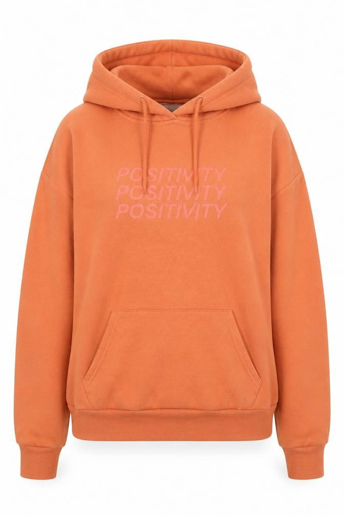 Front view of Primark women’s orange pullover hoodie, size XS