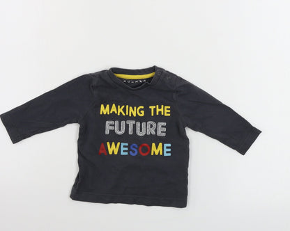 Front view of Nutmeg boys’ grey basic t-shirt, size 3-6, months