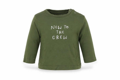 Front view of F&F boys’ green basic t-shirt, size 6-9, months