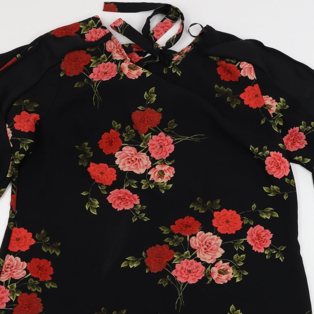 Peacocks  Womens Black Floral  A-Line  Size 14