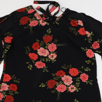 Peacocks  Womens Black Floral  A-Line  Size 14