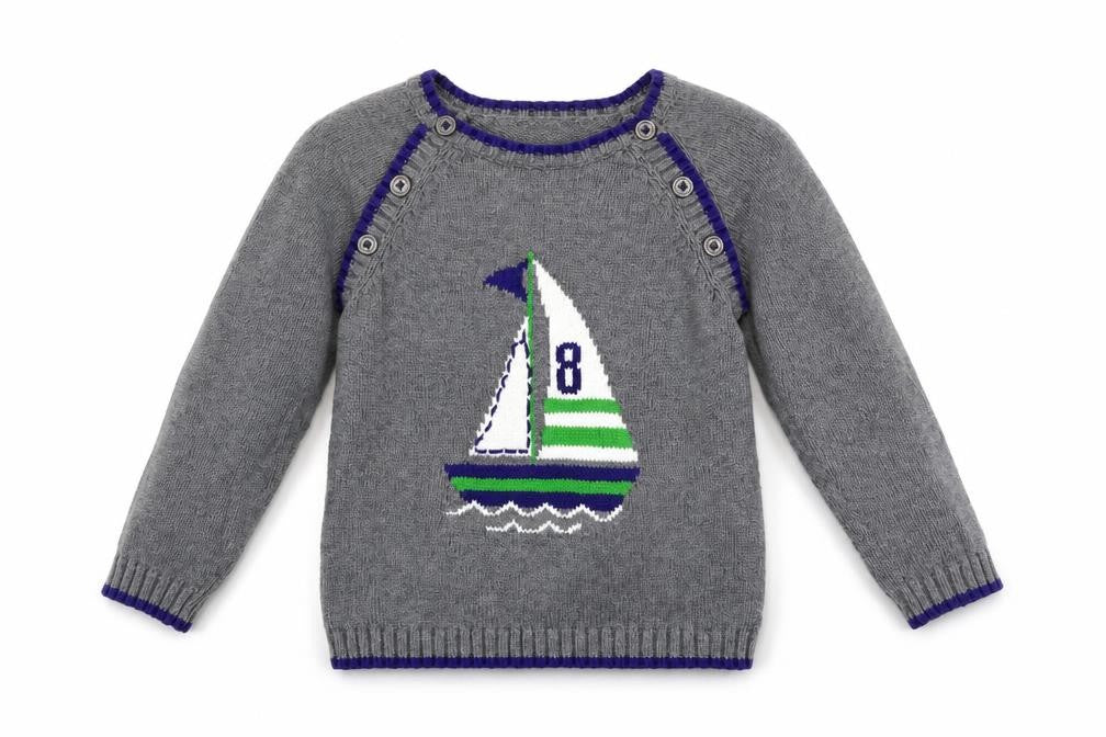 Front view of Sami & Jo boys’ grey jumper, size 2, years