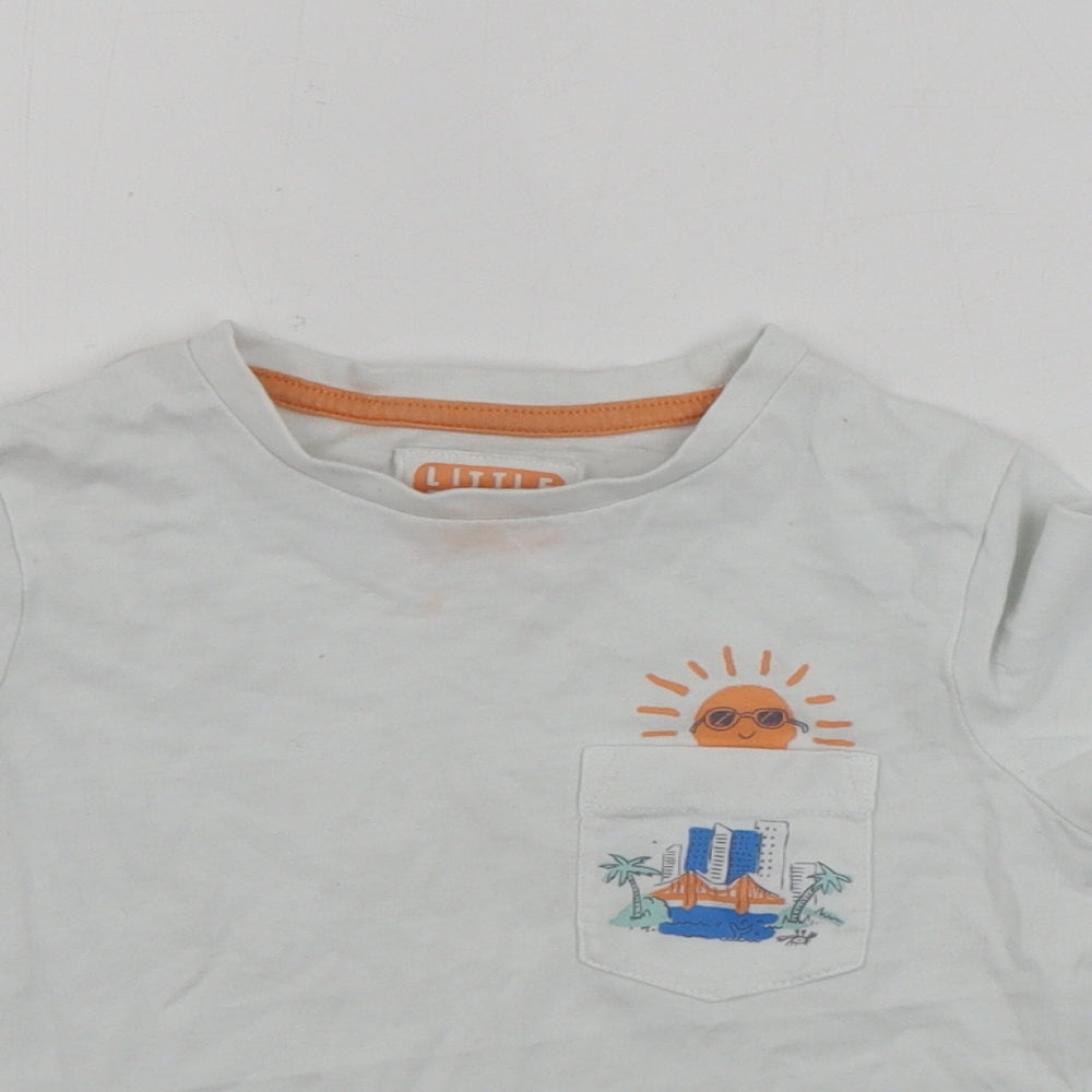 Close-up detail of Tu boys’ white basic t-shirt, size 2, years
