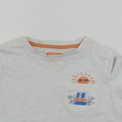 Close-up detail of Tu boys’ white basic t-shirt, size 2, years
