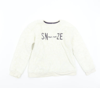 George Girls White Solid Fleece  Pyjama Top Size 8-9 Years