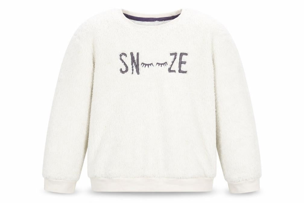 Front view of George girls’ white solid fleece pyjama top, size 8-9, years