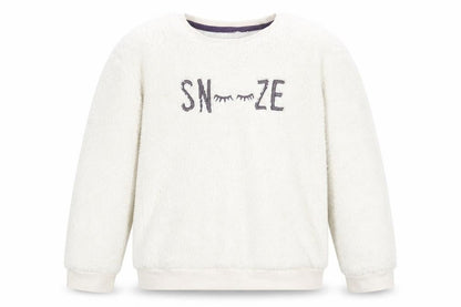 Front view of George girls’ white solid fleece pyjama top, size 8-9, years