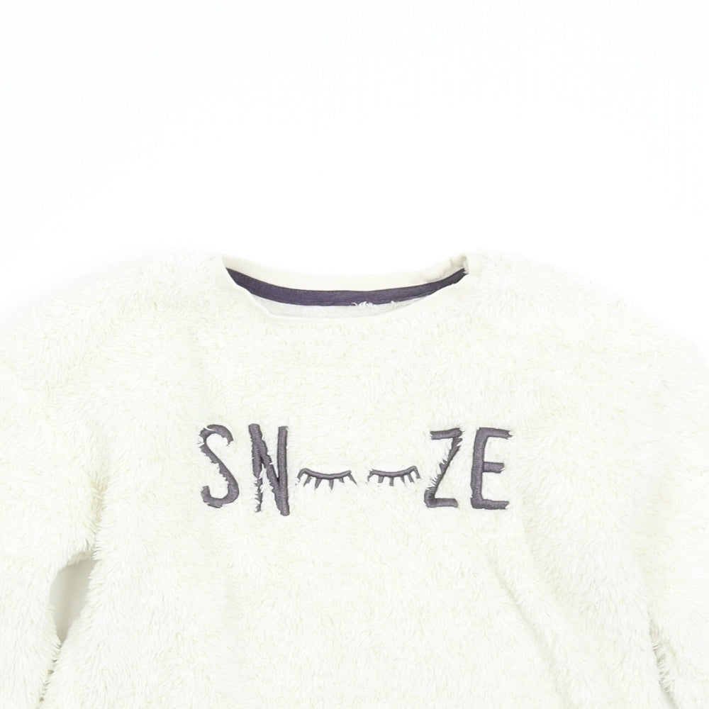 George Girls White Solid Fleece  Pyjama Top Size 8-9 Years
