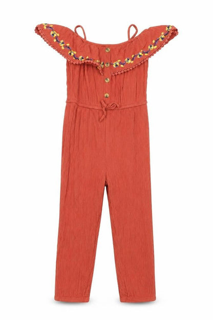 Front view of Primark girls’ orange jumpsuit one-piece, size 4-5, years