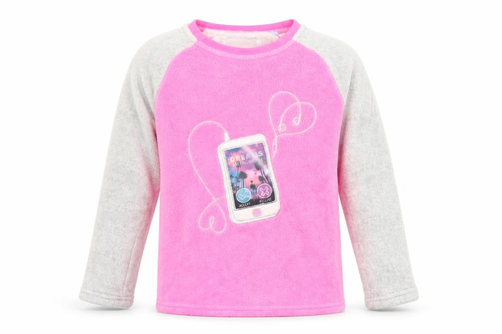 Front view of Primark girls’ pink solid fleece top pyjama top, size 8-9, years