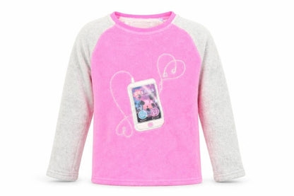 Front view of Primark girls’ pink solid fleece top pyjama top, size 8-9, years