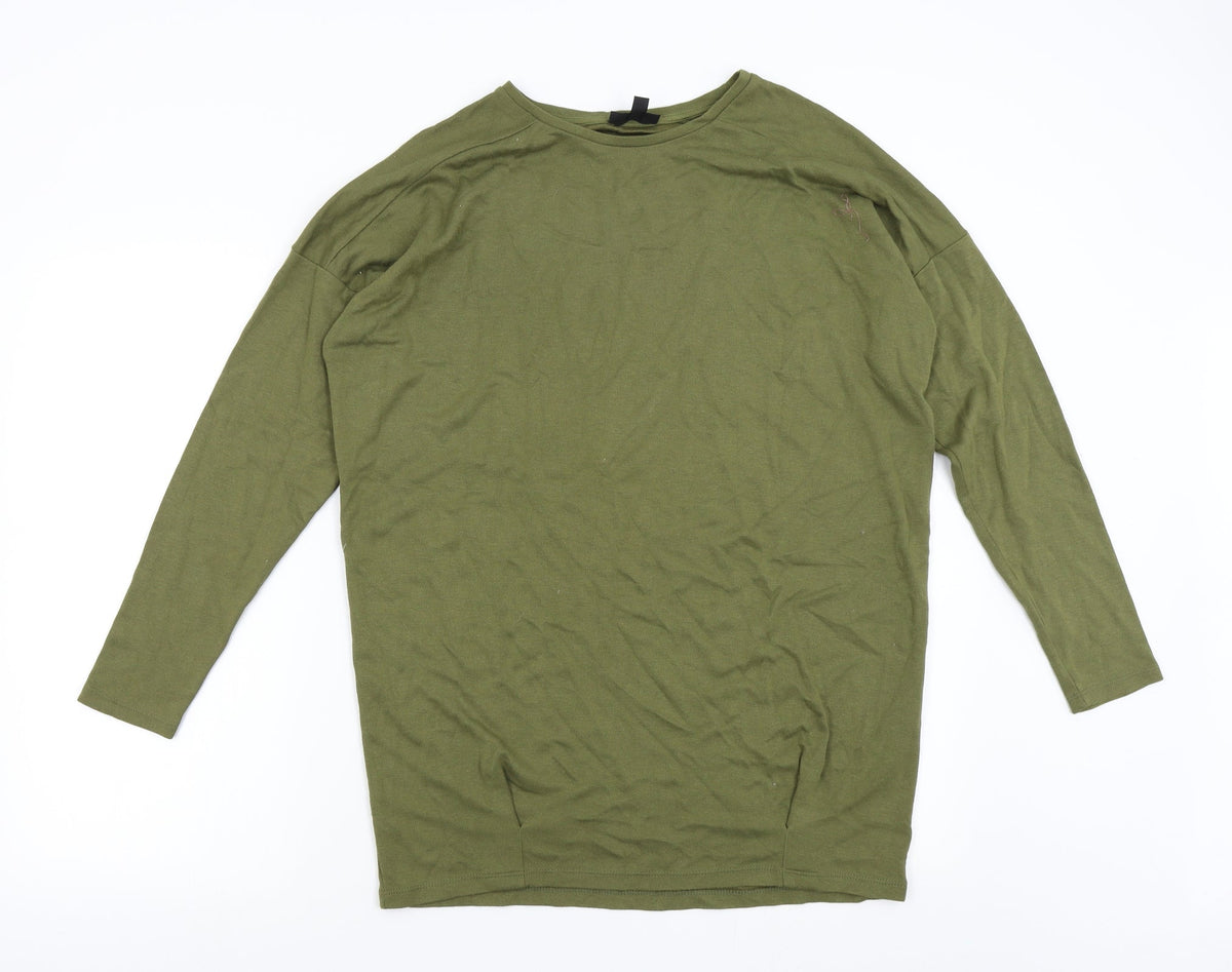 Additional front view of Topshop women’s green pullover sweatshirt, size UK 8