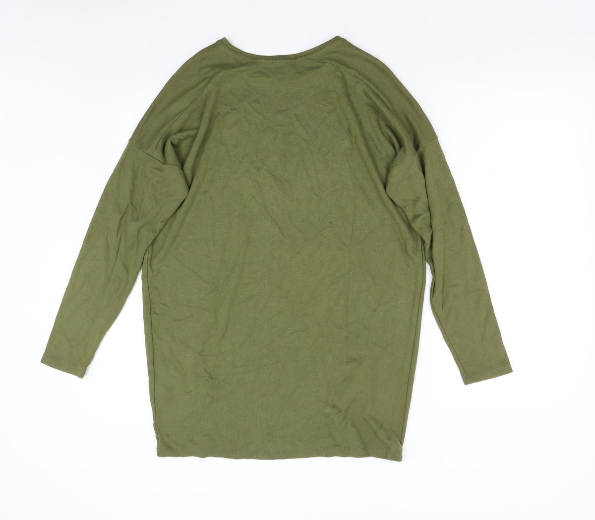 Back view of Topshop women’s green pullover sweatshirt, size UK 8