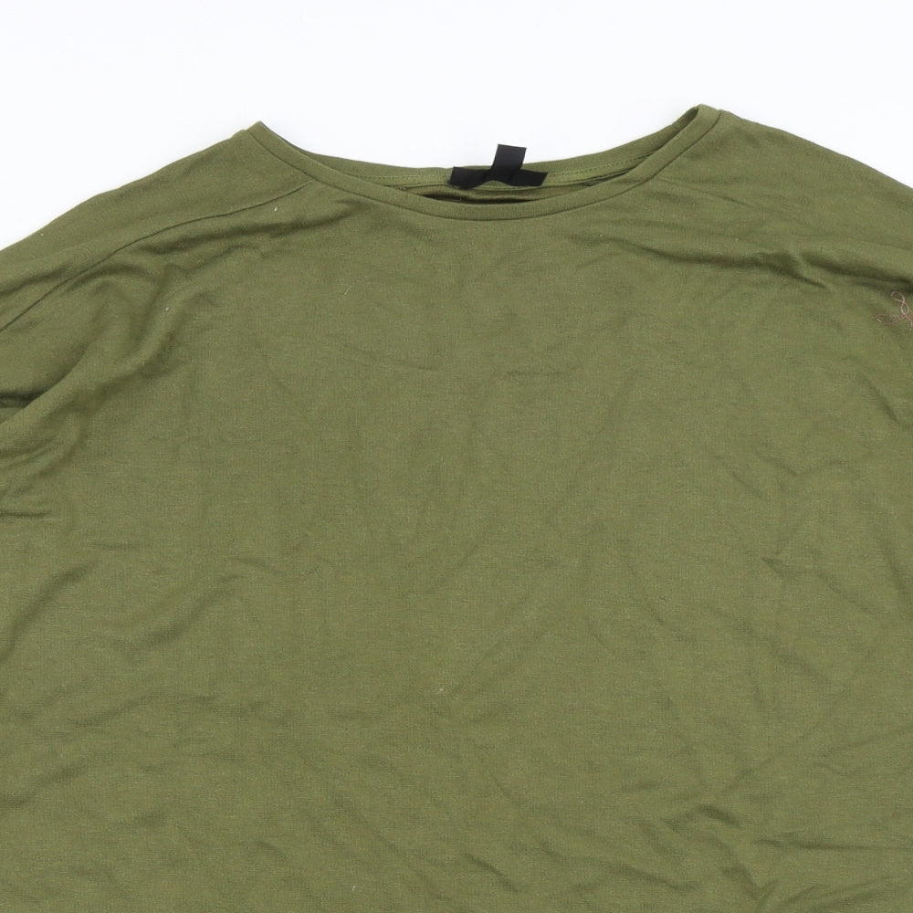 Close-up detail of Topshop women’s green pullover sweatshirt, size UK 8