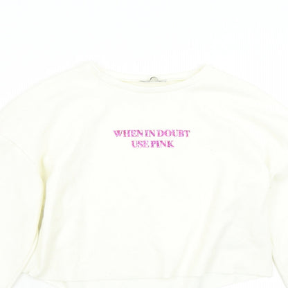 Close-up detail of Zara women’s ivory pullover sweatshirt, size S