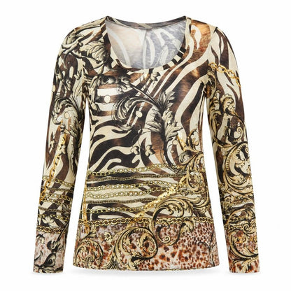 Front view of Cadre women’s multicoloured geometric basic blouse, size M