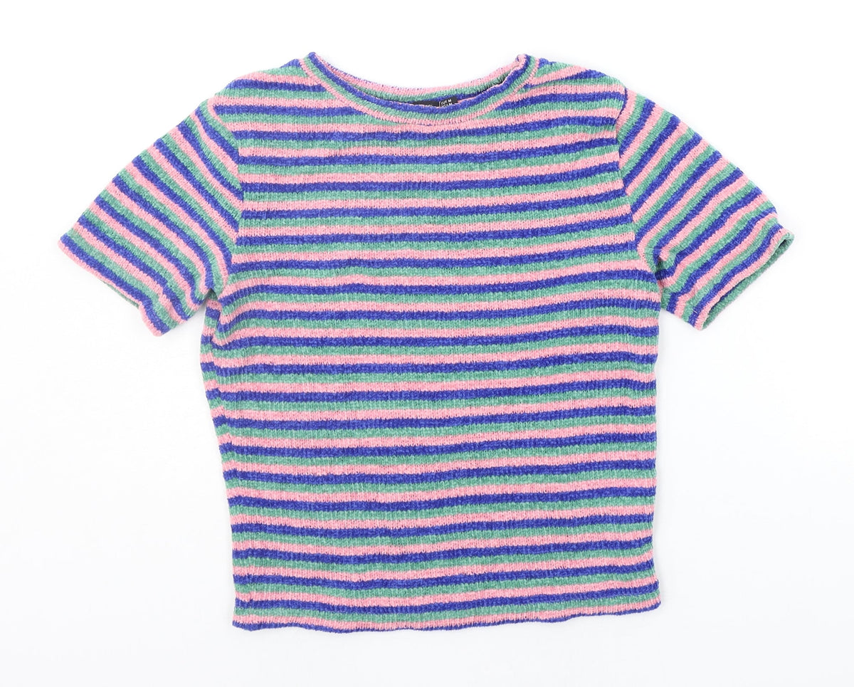 Additional front view of Berksha girls’ blue striped jumper, size M