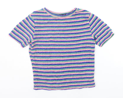 Additional front view of Berksha girls’ blue striped jumper, size M