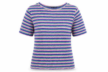 Front view of Berksha girls’ blue striped jumper, size M