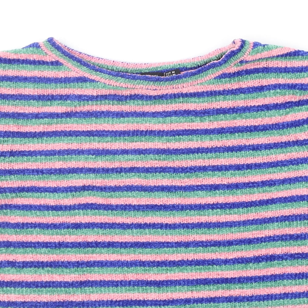 Close-up detail of Berksha girls’ blue striped jumper, size M