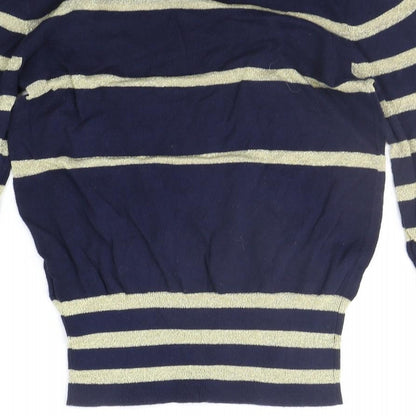Brand and care label for a wear women’s blue striped jumper, size UK 10